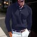 Men's Slim Fit Long Sleeve Polo Shirt - Breathable Stretch Knit Fabric, Business Casual Button Down Collar Solid Color T-shirt For Office & Daily Wear_viptrois.com