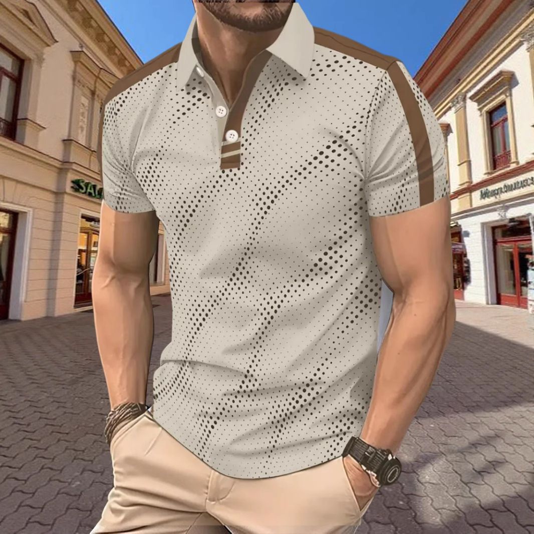 American European New Fashion 2025 Summer Men's Casual Trendy Turn-down Collar Short Sleeve Dot T-shirts Male Polo Shirts Tops_viptrois.com
