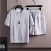 Men's Clothing Ice silk short sleeved suit men's summer thin new T shirt top clothes shorts match a set of summer_viptrois.com