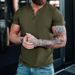 2023 Trendy Men's Fashion European Size 6XL Button Henry Round Neck Short Sleeve Slim Fit Solid Color T-Shirt_viptrois.com