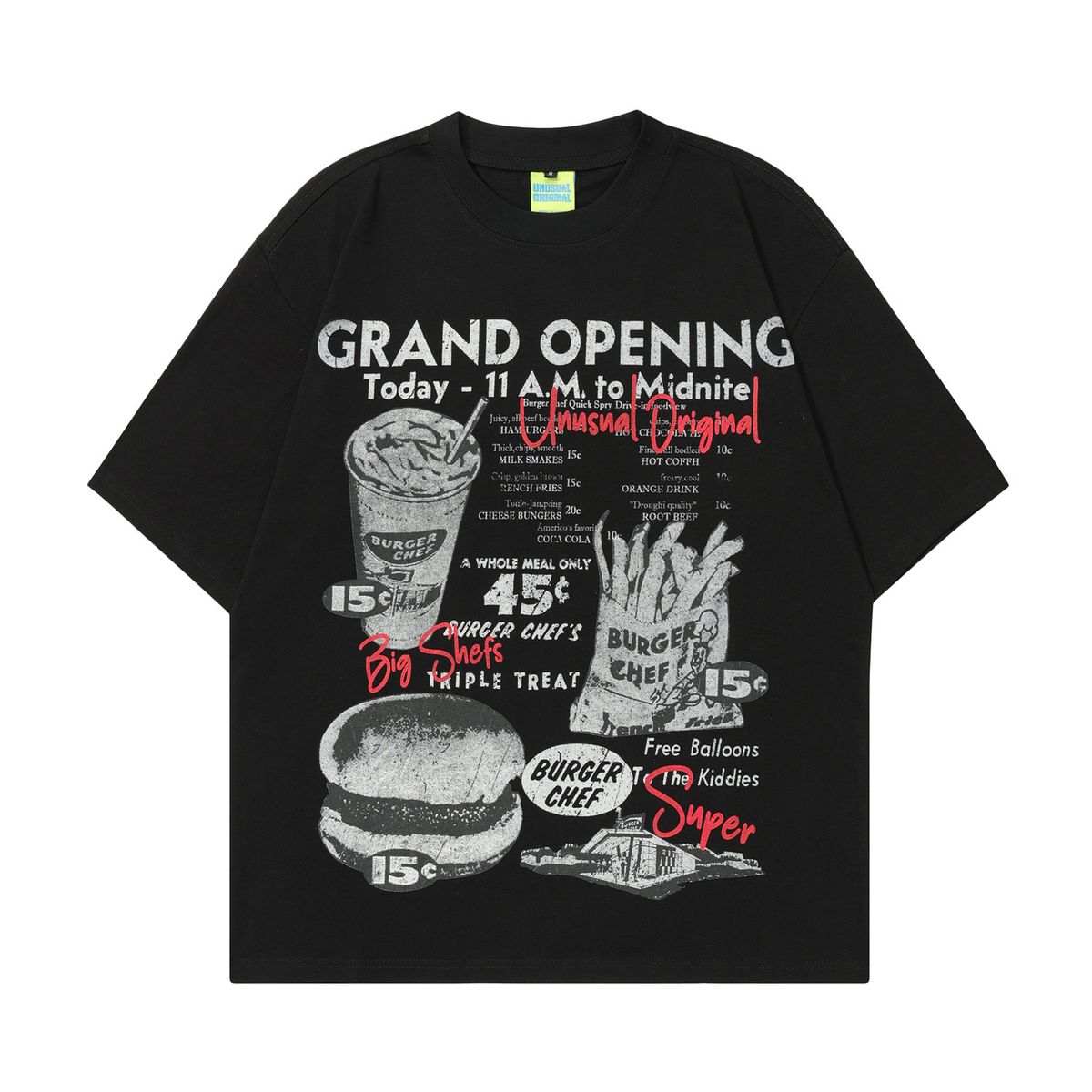 Men's Clothing Retro Style Film Like Hamburger Fries Print Summer Loose Short Sleeved Ins Unisex_viptrois.com