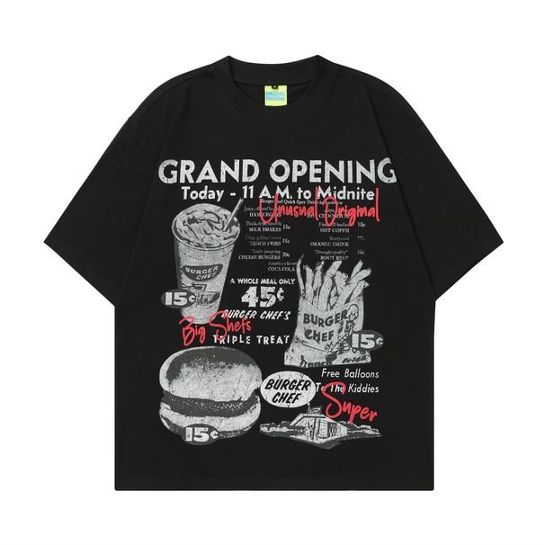Men's Clothing Retro Style Film Like Hamburger Fries Print Summer Loose Short Sleeved Ins Unisex_viptrois.com