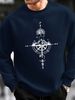 Men's Loose Casual Fashionable Mountain And Compass Pattern Printed Round Neck Long Sleeved Sportswear For Autumn And Winter_viptrois.com