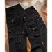 Men's Clothing High Street Niche Design Slim Fit Cargo Jeans – High Street Flared Trousers, Vintage Black Denim Pants With Distressed Detailing_viptrois.com