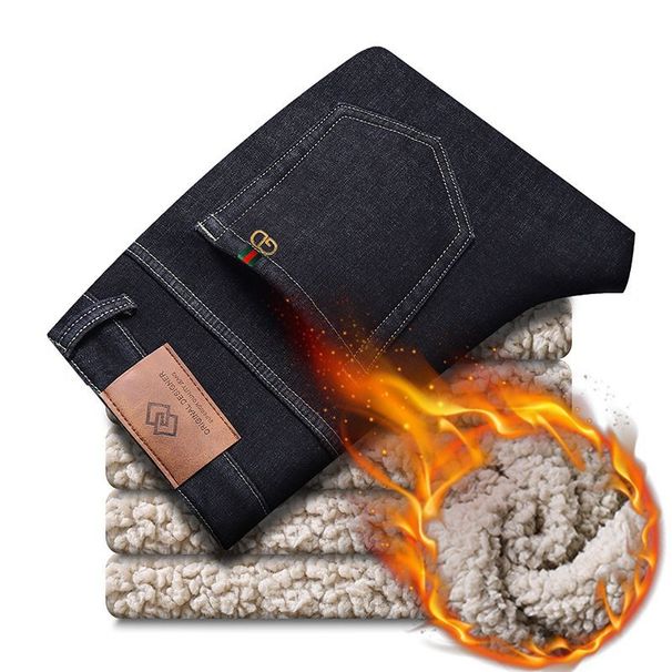 New Velvet Thickened Jeans Men's Winter Loose Straight Casual Elastic Trousers Super Soft Velvet Thermal Pants_viptrois.com