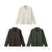 Men's Waffle-Knit Long Sleeve T-Shirt – Seagull Collar Streetwear, 100% Polyester, Relaxed Fit (Off-White/Moss Green/Black Coffee, M-XL)_viptrois.com
