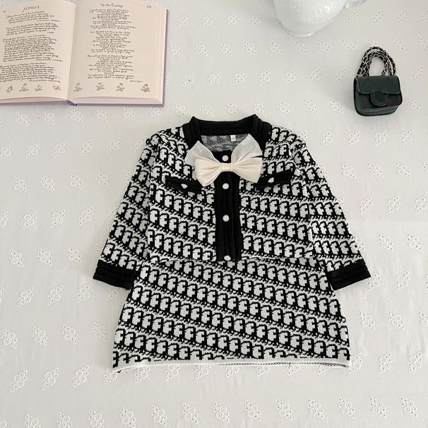 Mother & Kids Children's Sweater Skirt Bow Two Piece Set Long Sleeved Cardigan Fashionable Sweater Skirt_viptrois.com
