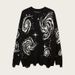 Y2K Retro Knit Sweater With Swirl Print & Distressed Details - Unisex Oversized Pullover For Men & Women_viptrois.com