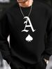 Spring And Autumn Men's Casual Loose Simple Fashion A Letter Print Round Neck Long Sleeve Hoodie_viptrois.com