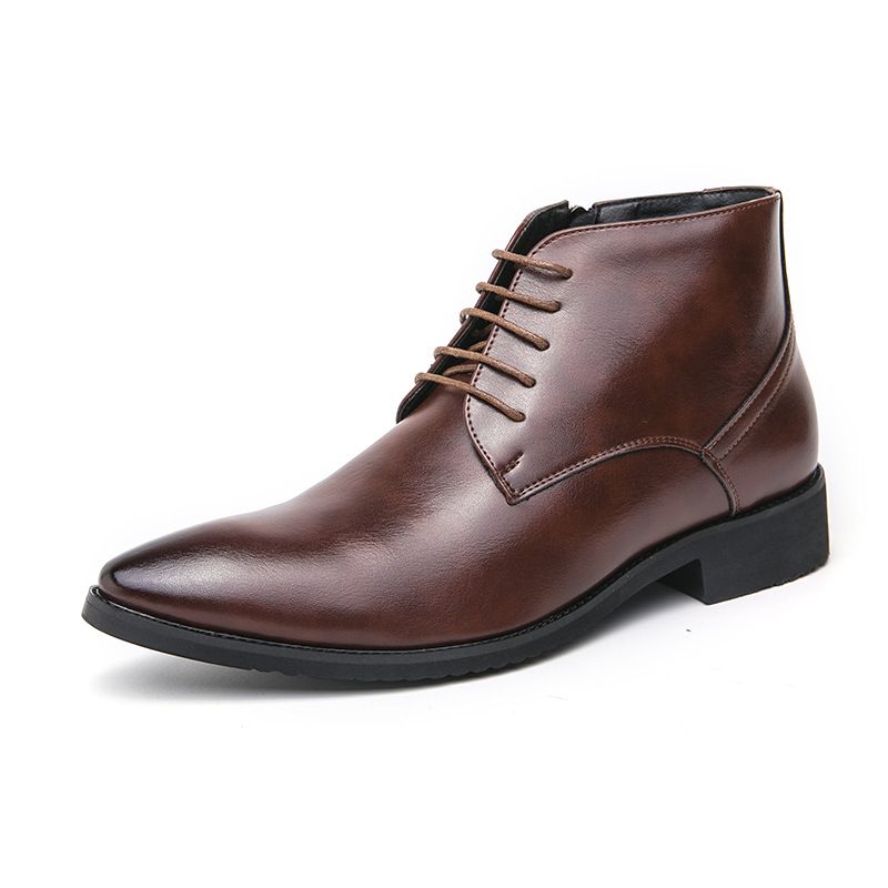 Men's Pointed Toe Chelsea Boots - High Shine Leather Ankle Boots With Side Zipper For Business & Formal Wear (Brown/Black)_viptrois.com