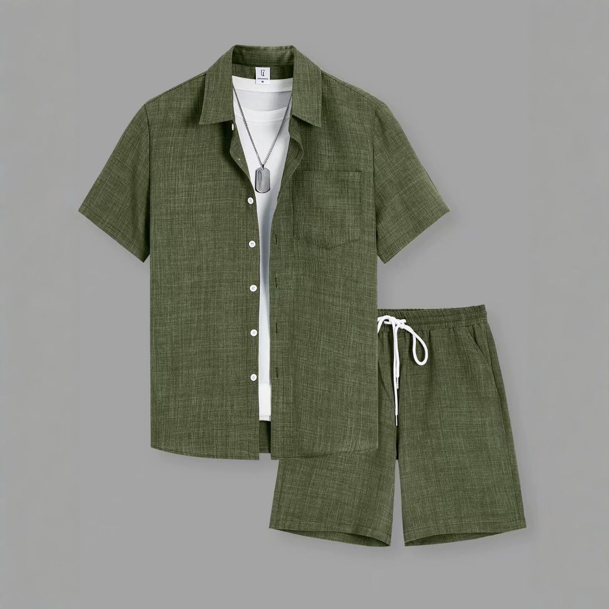 Men's Clothing Men's Summer Beach Two-Piece Set Short-Sleeved Shirt And Shorts Casual Vacation Suit Two-Tone Textured_viptrois.com