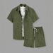 Men's Clothing Men's Summer Beach Two-Piece Set Short-Sleeved Shirt And Shorts Casual Vacation Suit Two-Tone Textured_viptrois.com