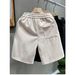 Men's Wheat Patterned Knit Shorts Solid Color Jacquard Design Retro Casual Mid-Length Five Quarter Pants For Students And Young Adults_viptrois.com