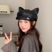2025 Cat Ear Leather Beret For Women Korean Style Sweet Versatile Duckbill Octagonal Hat Fashionable Painter Newsboy Cap_viptrois.com