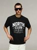 European Style Men's Short Sleeve T-Shirt, Retro Varsity NORTH CLUB Print, Casual Round Neck Streetwear Tee_viptrois.com