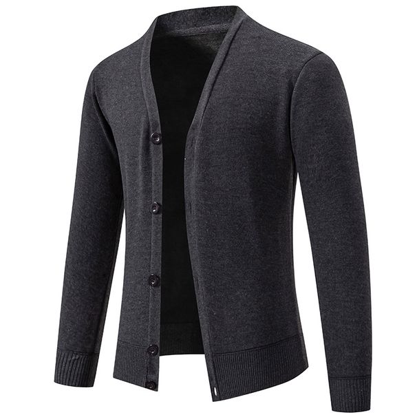 Men's V-Neck Knit Sweater Jacket - Fleece-Lined Slim Fit Cardigan For Casual & Office Wear Trendy Fashion_viptrois.com
