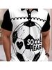 Polo Uomo Taglio Dritto Nero Bianco Tessuto Morbido Patchwork Contrasto Stampa Calcio Retrò Distressed Partite Casual_viptrois.com
