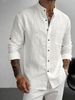 2026 American-style Men's Hawaiian-style Stand-up Collar Breathable Linen Henry Collar Casual Long-sleeved Shirt_viptrois.com