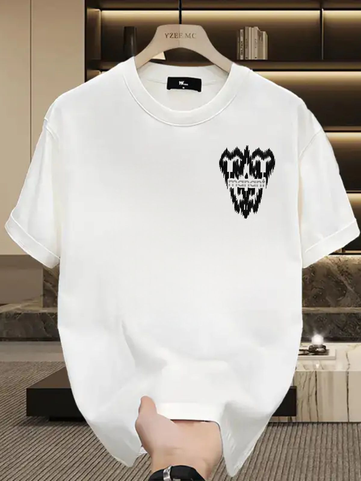 Men's 100% Cotton Black Short Sleeve T-Shirt With Distorted "manant" Heart Logo, Casual Loose Fit, Streetwear Style_viptrois.com