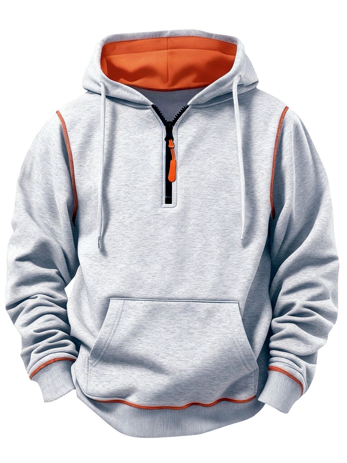 Unisex Half-Zip Hooded Sweatshirt - Cozy Fleece-Lined Pullover For Men & Women, Relaxed Fit Casual Warm Hoodie, Soft Breathable Fabric_viptrois.com