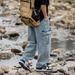Men's Clothing Double Stereo Pocket Jeans Retro Washed Splicing Straight Loose Trousers_viptrois.com