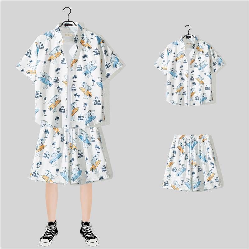 Short-sleeved Floral Shirt, Hainan Island Dress, Beach Dress, Travel Male Couple's Summer Thin Suit_viptrois.com