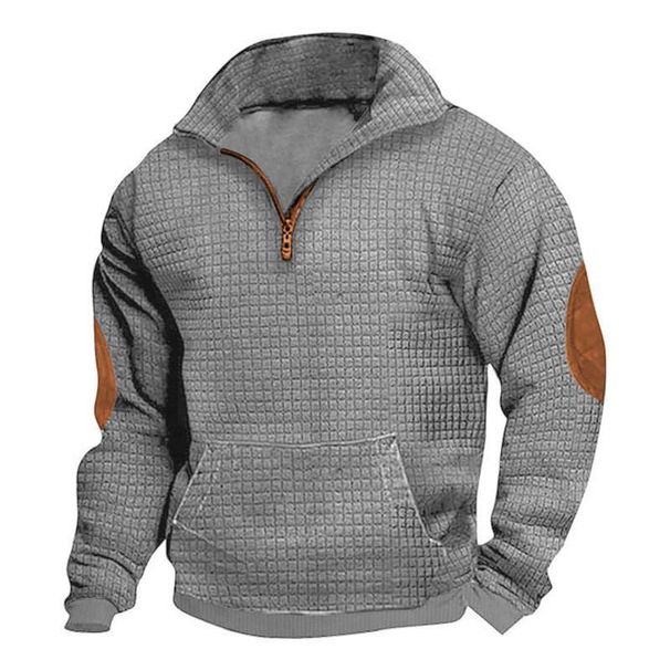 The 2025 European And American Hit Autumn And Winter Men's Suede Sweatshirt With Checkered Jacquard Zipper Opening Embroidery And Thickened Design_viptrois.com