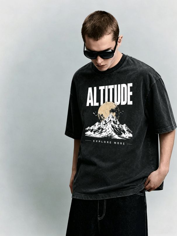 Men's Clothing Light Luxury T Shirt Short Sleeve Mountain Moon Letter Printing Round Neck T-Shirts_viptrois.com