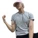 Grey Cleanfit Short Men's Summer American Small Collar Shoulder Highlighting Muscle Fitness Half Sleeve T-shirt For Men_viptrois.com
