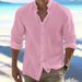 Men's Clothing Linen Button Down Shirt Beach Shirt Long Sleeved Plain Stand Up Collar Casual Shirts_viptrois.com
