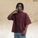 pure Cotton Sht-sleeve T-shirt, Washed And Distressed, Summer Trendy Solid Col, Unisex, Caramel_viptrois.com