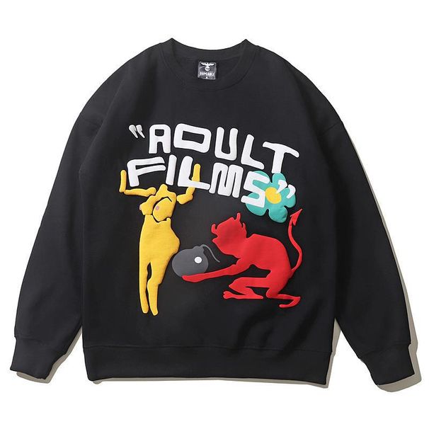 Loom 2022 Trendy Men's Fashion European And American Style Kanye Retro Graffiti Foam Print Crew Neck Fleece Sweatshirt FOG_viptrois.com