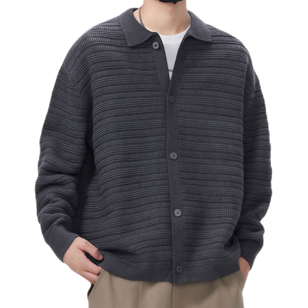 Popular Large Size Knitted Sweater Men's Business Polo Shirt Lapel Cardigan Jacket Trendy_viptrois.com