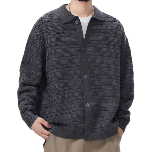 Popular Large Size Knitted Sweater Men's Business Polo Shirt Lapel Cardigan Jacket Trendy_viptrois.com