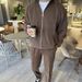 Men's Clothing Casual Lapel Zipper Solid Color Jacket And Trousers Two Piece Suit_viptrois.com