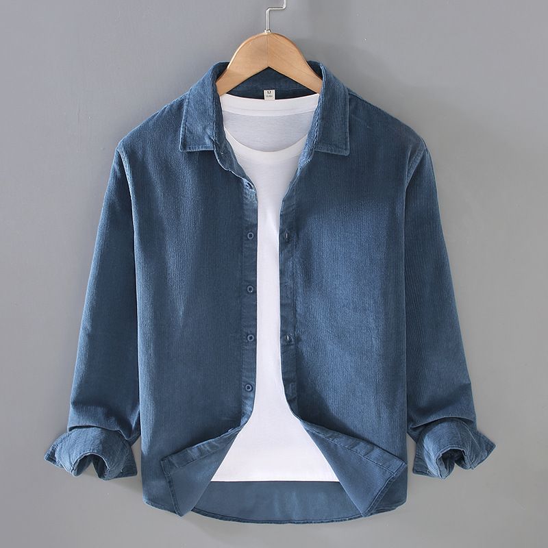 Corduroy Shirt Men's Casual Workwear Men's Long Sleeved Outerwear Striped Velvet Shirt Single Breasted_viptrois.com