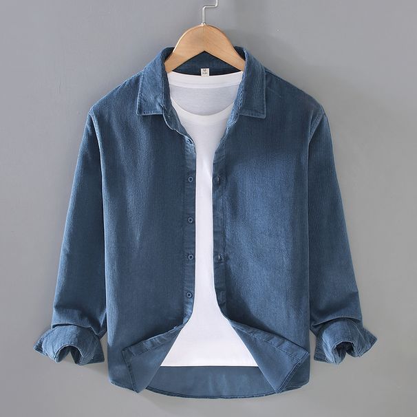 Corduroy Shirt Men's Casual Workwear Men's Long Sleeved Outerwear Striped Velvet Shirt Single Breasted_viptrois.com