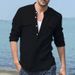 2025 Men's Cotton And Linen Casual Long-sleeved Shirt With Pockets, Loose-fitting Shirt_viptrois.com