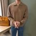 Premium Knit Polo Shirt For Men - Classic British Style Business Casual V-Neck Sweater With Ribbed Hem (White/Black/Brown)_viptrois.com