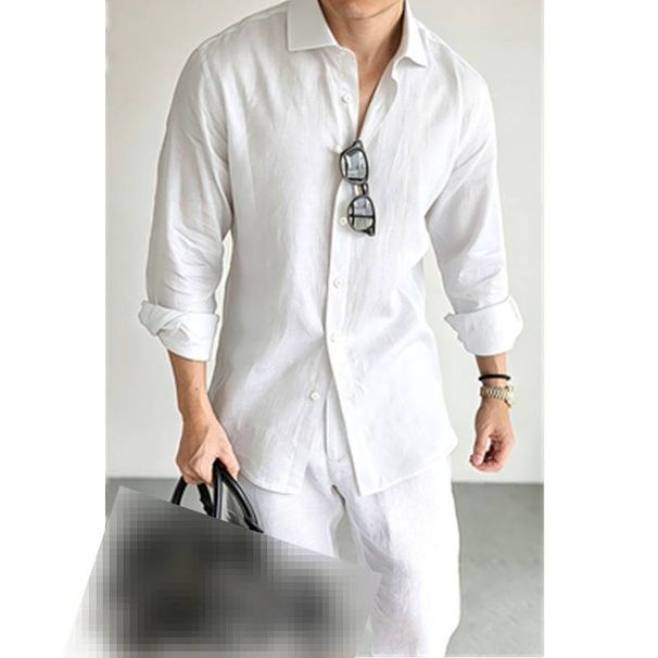 Men's Clothing Men's Long Sleeved Shirt Breathable Lapel Solid Color Cotton Linen Wrinkle Free Cardigan For Formal & Casual_viptrois.com