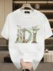 Summer Washed Cotton Tee, Men's Full Color Fairy Tale Plant Animal D Alphabet Graphic Casual Oversized Short Sleeve_viptrois.com
