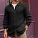 Men's Slim-Fit Knit Cardigan Coat – Long Sleeve Open Front Sweater With Notch Lapel (Black/Olive/Beige/Dark Brown)_viptrois.com