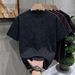 Men's Clothing Men's Heavyweight Pure Cotton Short-Sleeved Tie Dye T-Shirt Trendy Brand Loose Style Black Top For Summer_viptrois.com