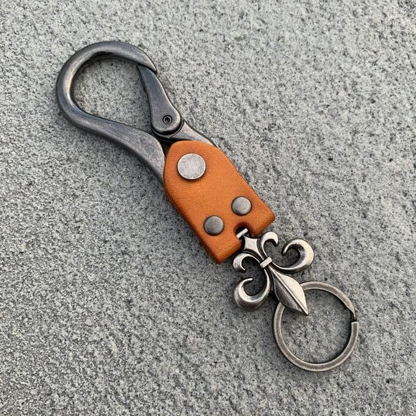 Retro Cross Flower Handmade Cowhide Keychain Niche Personality Car Key Wear Bag Pendant_viptrois.com
