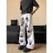 Palm Print Flared Jeans Men's Summer New Style Hiphop American Street Style Hip Hop Loose Slim Long Pants_viptrois.com