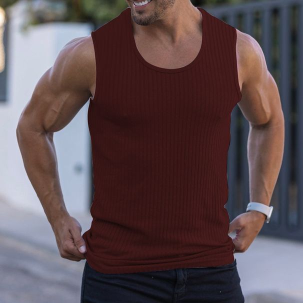 Men's Clothing Men's Summer Knitted Striped Fitness Sports Vest Sleeveless Casual Slim Fit Wide Shoulder Top_viptrois.com