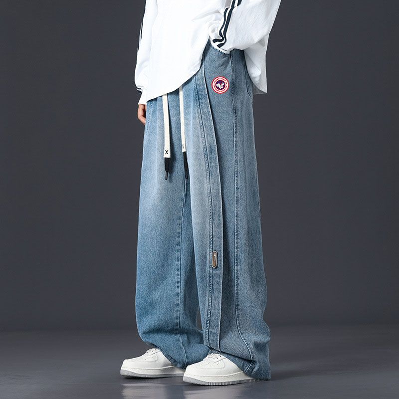 Men's China Map Embroidered Wide-Leg Jeans - Distressed Denim Pants With 3D Embroidery, Streetwear Trousers_viptrois.com