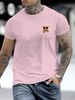 100% Pure Cotton Men's Summer Fashionable Short Sleeved Teddy Bear Pattern Printed Casual Slim Fit Versatile Top_viptrois.com