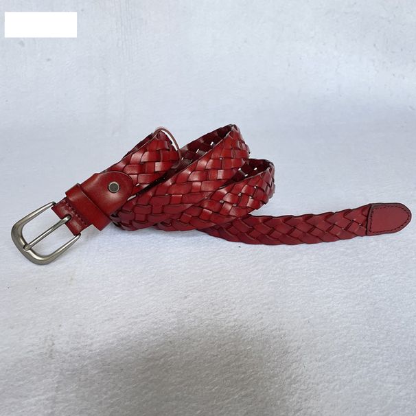 Cowhide hand-woven leather belt vegetable tanned leather first layer vintage cow leather belt_viptrois.com