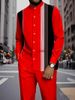 Men's Casual Trendy 3D Printed Ethnic Style Stand Collar Shirt And Long Trousers Set_viptrois.com